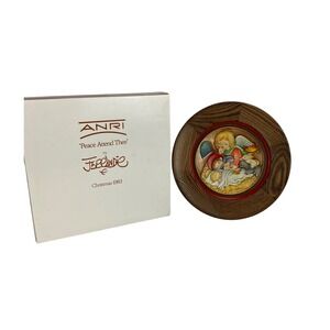 Vtg Anri Ferrandiz Peace Attend Thee Christmas 1983 Plate‎ Wood Hanging Decor